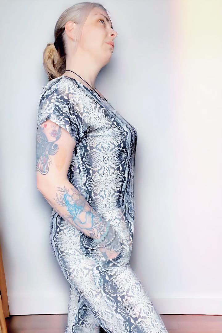 Black Snake Print Cap Sleeves Jumpsuit - Image 2